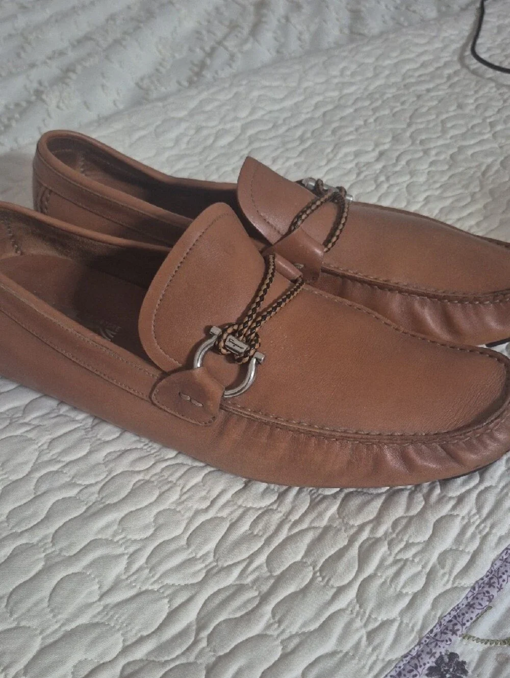 Salvatore Ferragamo Tan Leather Bit-Trim Loafers Size 11.